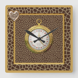 Giraffen-Druck, Herz-Juwel u. Golduhr Quadratische Wanduhr