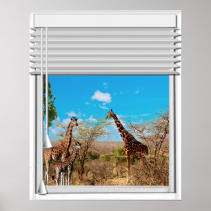 Giraffen-Fake-Fenster-Ansicht Poster