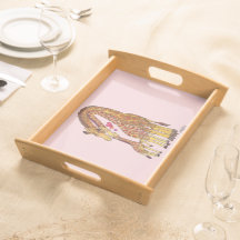 Giraffen-Familie Holz-Tablett Rosa