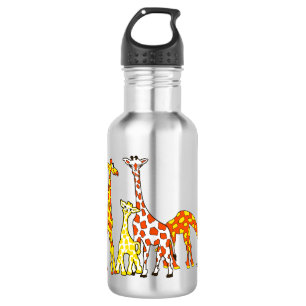 Giraffen-Familie in der orange und gelben Trinkflasche