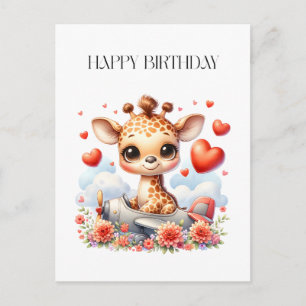 Giraffen-Flugzeug-Geburtstag Einladungspostkarte