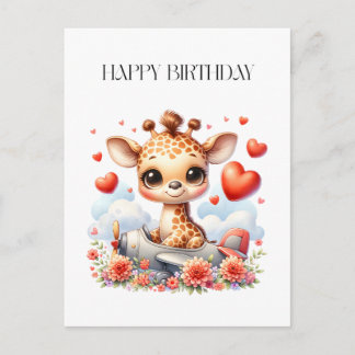 Giraffen-Flugzeug-Geburtstag Einladungspostkarte