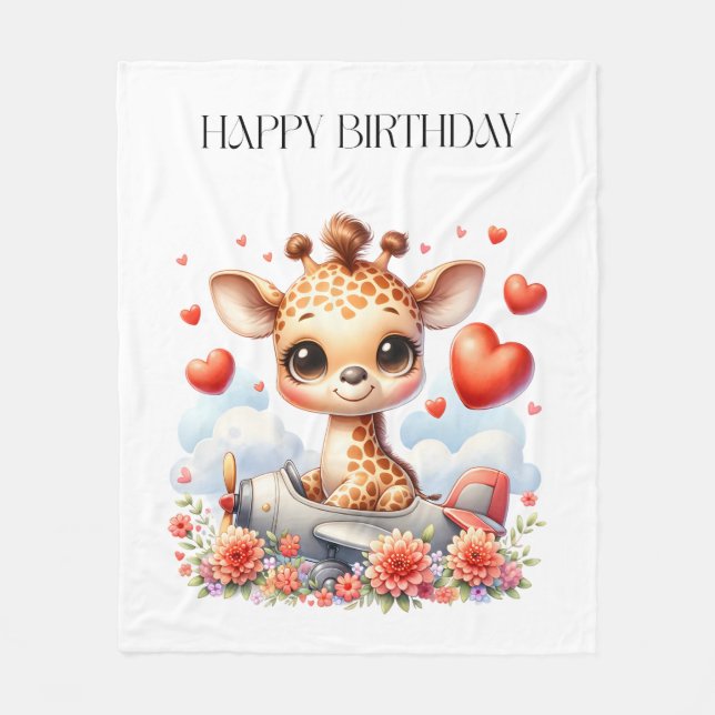 Giraffen-Flugzeug-Geburtstag Fleecedecke (Vorderseite)