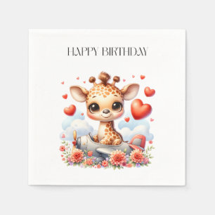Giraffen-Flugzeug-Geburtstag Serviette