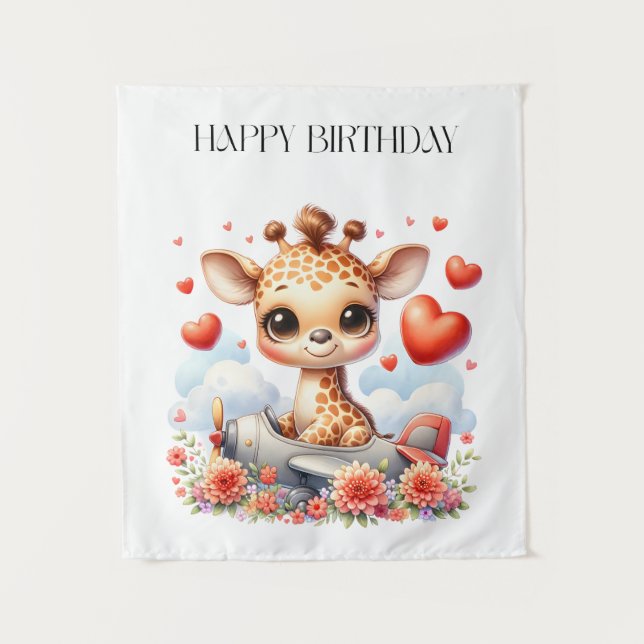 Giraffen-Flugzeug-Geburtstag Wandteppich (Vorderseite)