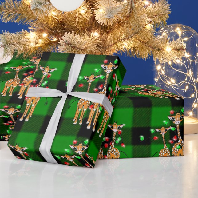 Giraffen für den Urlaub, farbenfrohe grüne Lichter Geschenkpapier (Feiertage)