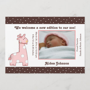 Giraffen-Geburts-Mitteilung (Rosa) Ankündigung