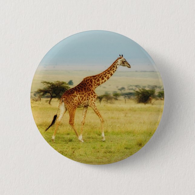 Giraffen-gehende Masai-Mara-Ebenen, Kenia-Knopf Button (Vorderseite)