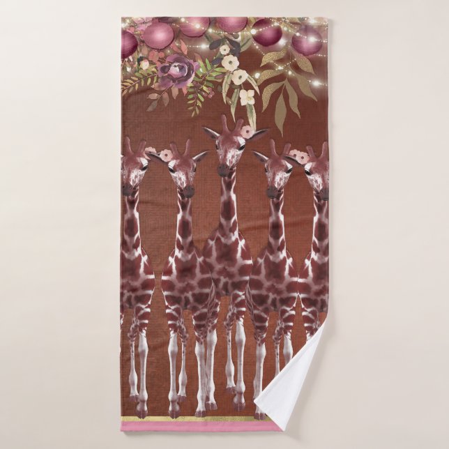 Giraffen Giraffe Floral Brown Safari Chic Badhandtuch Set (Badehandtuch)