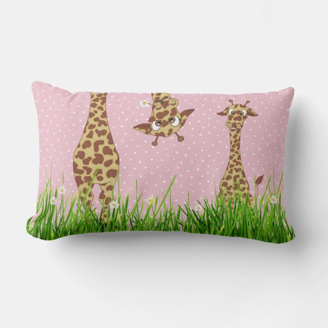 Giraffen im Gras mit Daisies Lumbar Kissen (Vorderseite)