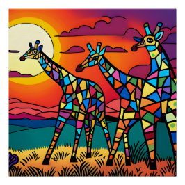 Giraffen in der Savanna Unter dem Abend Sonne Poster