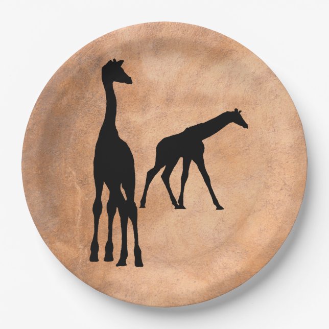 GIRAFFEN IN DER SILHOUETTE PAPPTELLER (Vorderseite)