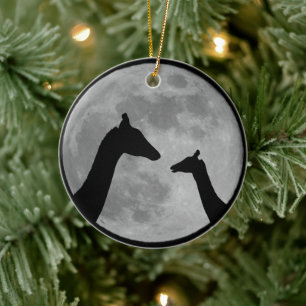 Giraffen in Fullmoon-Nacht Keramik Ornament