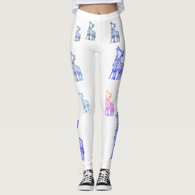 Giraffen Kiss, lustige, farbenfrohe Leggings (Vorderseite)