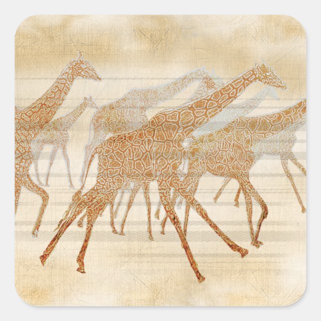 Giraffen laufen quadratischer aufkleber (Vorderseite)