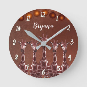 Giraffen & Lichter Rustikal Braun Chic Personalisi Runde Wanduhr