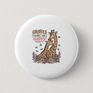 Giraffen machen mich glücklich Vintage-Blumen-Shir Button