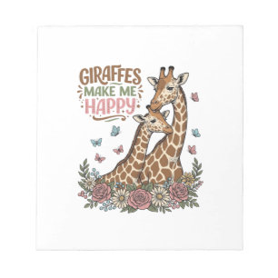 Giraffen machen mich glücklich Vintage-Blumen-Shir Notizblock