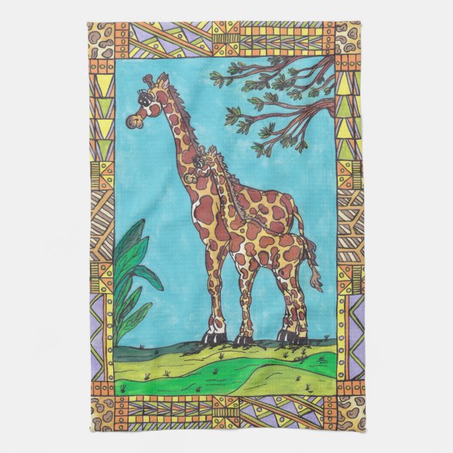Giraffen-Mama und Baby-Geschirrtuch Handtuch (Vertikal)