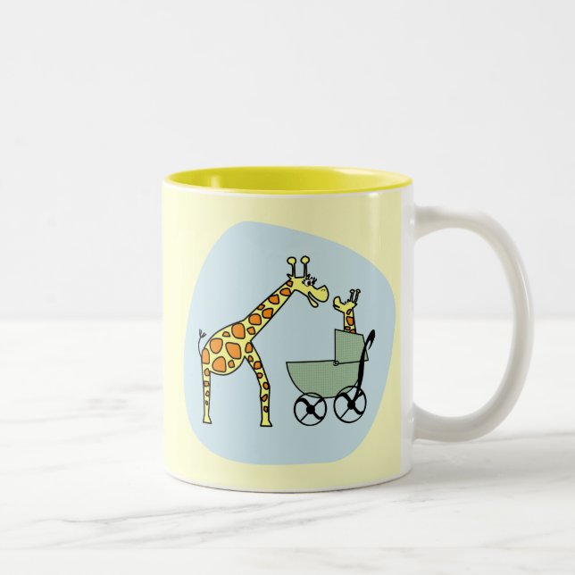 Giraffen-Mama und Baby-Tasse Zweifarbige Tasse (Rechts)