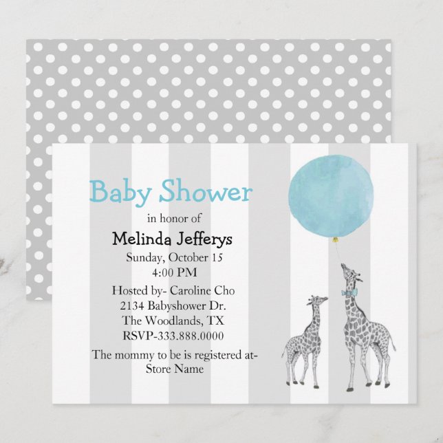 Giraffen mit Balloon Baby Shower Einladung (Vorne/Hinten)