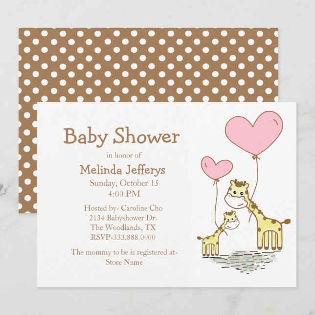 Giraffen mit Balloons Baby Shower Einladung (Vorne/Hinten)