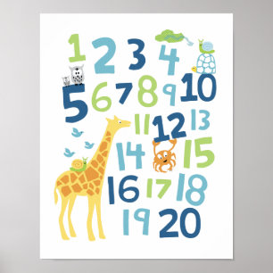Giraffen-Nummern-Kinderzimmer-Wandkunst-Druck Poster