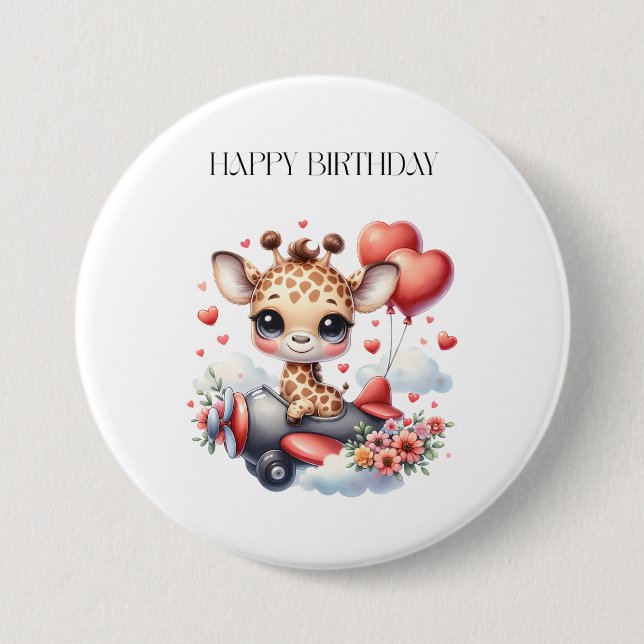 Giraffen-Pilot Geburtstag Button (Vorderseite)