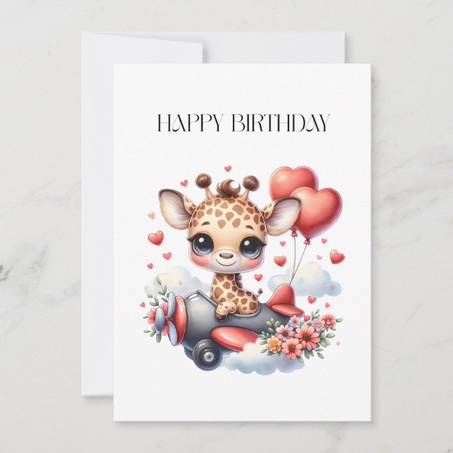 Giraffen-Pilot Geburtstag Einladung (Vorderseite)