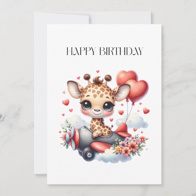 Giraffen-Pilot Geburtstag Einladung (Vorderseite)