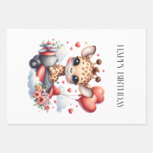 Giraffen-Pilot Geburtstag Geschenkpapier Set