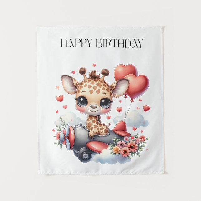 Giraffen-Pilot Geburtstag Wandteppich (Vorderseite)