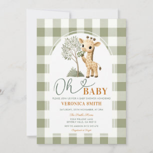 Giraffen-Safari-Dschungel-Baby-Party Grün Gingham Einladung