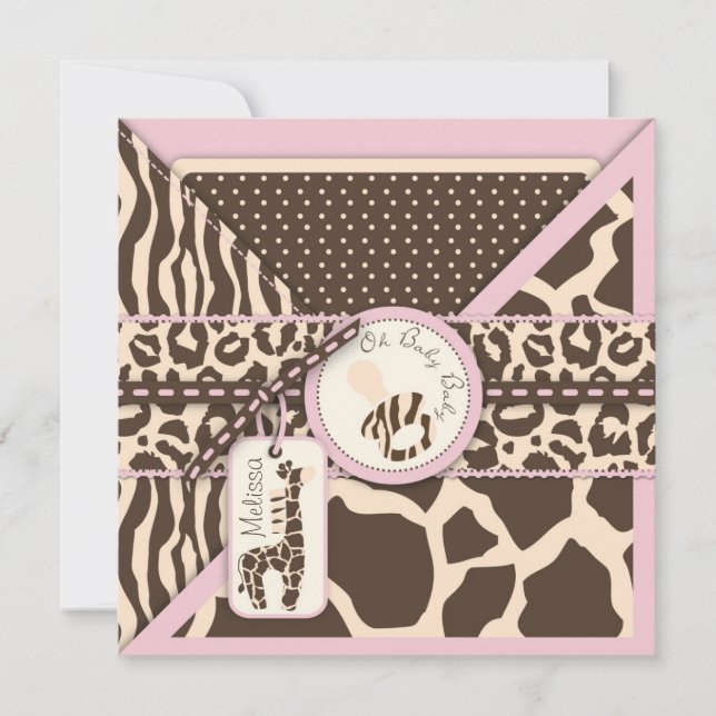 Giraffen-Safari-Rosa-Babyparty Einladung (Vorderseite)