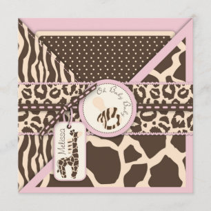 Giraffen-Safari-Rosa-Babyparty Einladung