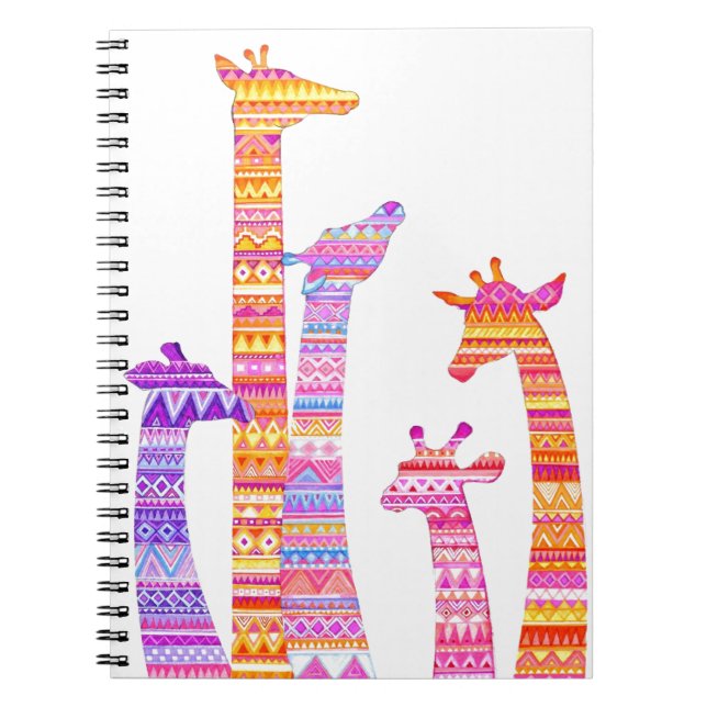 Giraffen-Silhouetten im bunten Stammes- Druck Notizblock (Vorderseite)