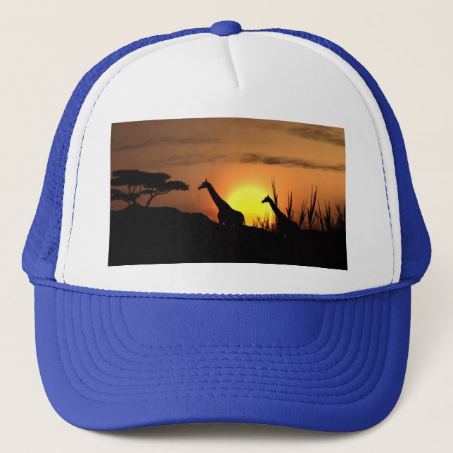 Giraffen-Sonnenuntergang Truckerkappe (Vorderseite)