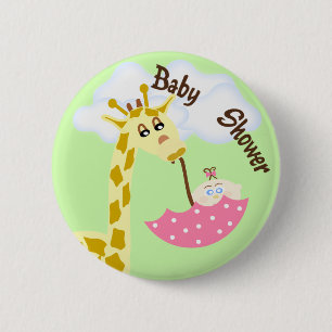 Giraffen-tragende Regenschirm-Babyparty-Einladung Button