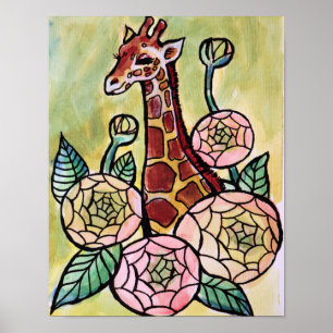 Giraffen und Blume Giraffen zur Illustration Poster