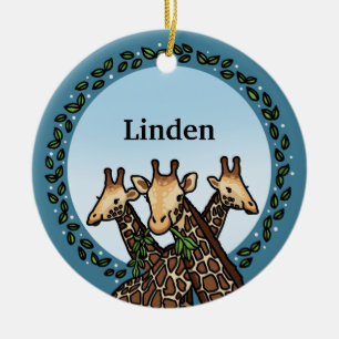 Giraffen und Laurel, Ihren Namen hinzufügen Keramikornament