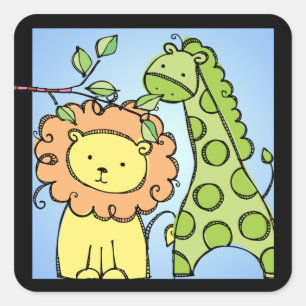 Giraffen und Löwenkleber Quadratischer Aufkleber