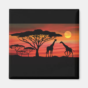 Giraffen-und-Sonnenuntergang- Magnet