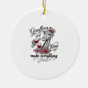 Giraffen und Wein Vintage-Stich-Shirt-Design_1 Keramik Ornament
