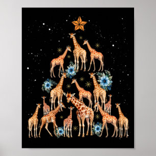 Giraffen-Weihnachtsbaum-Blumen-Giraffe-Weihnachtsb Poster