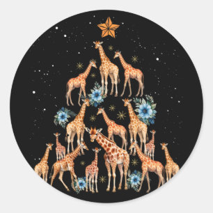 Giraffen-Weihnachtsbaum-Blumen-Giraffe-Xmas-Lichte Runder Aufkleber