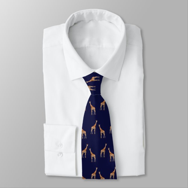 Giraffen Wildlife Pattern Dark Blue Krawatte (Gebunden)