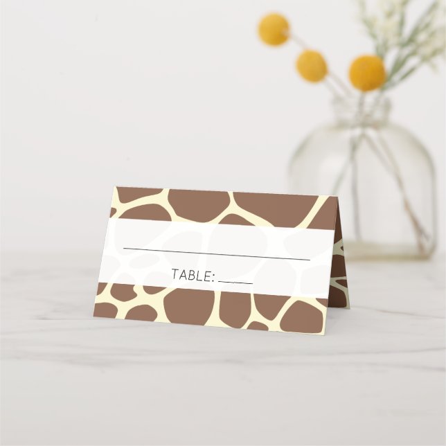 Giraffenausdruck, Braune Giraffe, Wildtier, Hochze Platzkarte (Vorderseite)