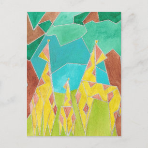 Giraffenfamilie Original Abstrakt Kunst Postkarte