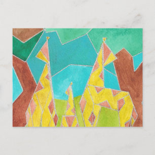 Giraffenfamilie Wasserfarben Kunst Postkarte