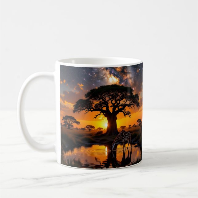 Giraffengetränk in kosmischem afrikanischen Sonnen Kaffeetasse (Links)